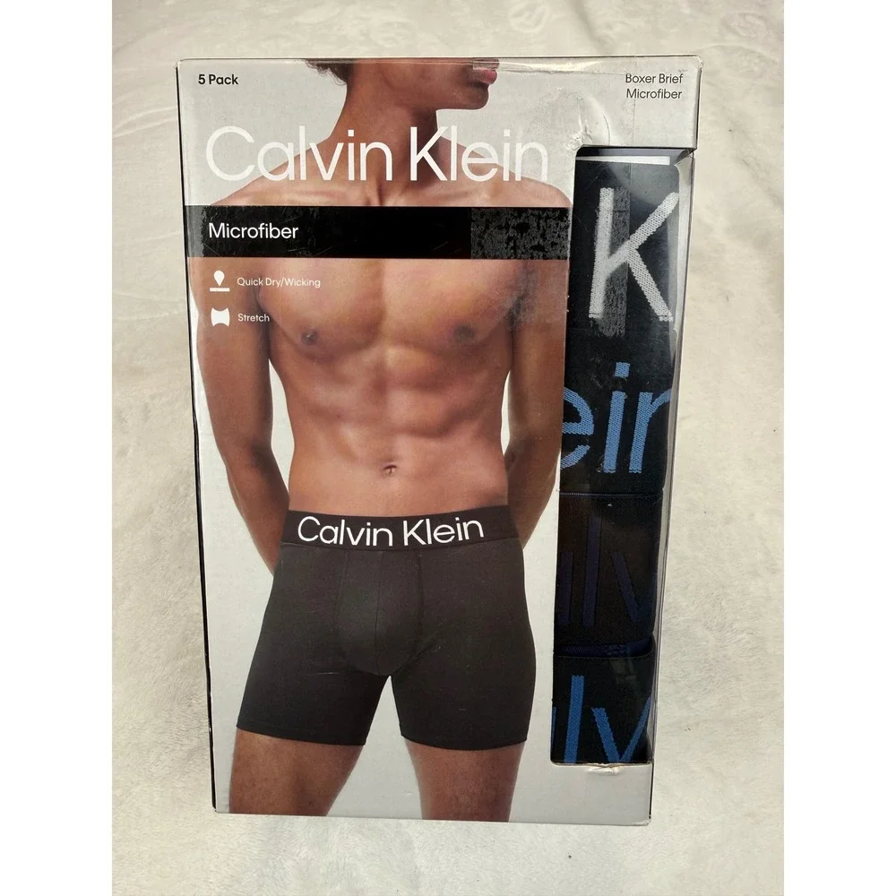 Calvin Klein Mens 5 Pack Microfiber Boxer Briefs Black Wicking Stretch New $69